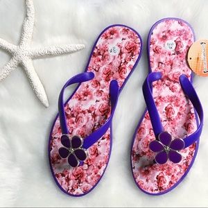 Purple Flower Charm Design Flip Flop L 10